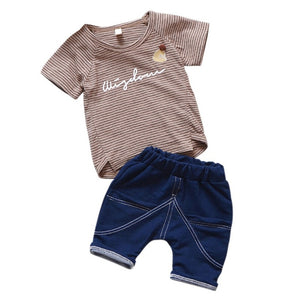 Baby Boy Clothes Stripe Fashion Baby Clothes Set 2PCS Fashion Boy T-shirt Summer Top Beach Denim Shorts T-shirt + Denim Shorts - vmlfashion-com