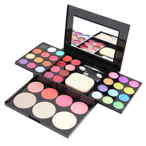 Blusher Lip Gloss Shimmer Eyeshadow Palette Makeup Kit Brush Mirror Cosmetic Set - vmlfashion-com