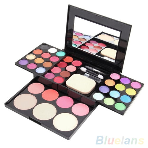 Blusher Lip Gloss Shimmer Eyeshadow Palette Makeup Kit Brush Mirror Cosmetic Set - vmlfashion-com