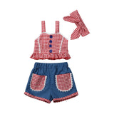 Children girls clothes roupas infantis menina 2019 Summer Girl Outfits teenage girls clothing Crop Top Denim Shorts Headband - vmlfashion-com