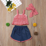 Children girls clothes roupas infantis menina 2019 Summer Girl Outfits teenage girls clothing Crop Top Denim Shorts Headband - vmlfashion-com