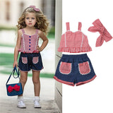 Children girls clothes roupas infantis menina 2019 Summer Girl Outfits teenage girls clothing Crop Top Denim Shorts Headband - vmlfashion-com