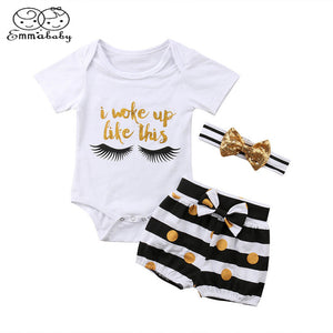 Emmababy Toddler Baby Boys Casual Romper T-Shirt Tops+Mini Bow Shorts+Headband 3Pcs Set Kids Clothes Outfits - vmlfashion-com