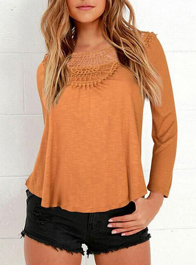 Women's Lace Neckline Casual Top - vmlfashion-com