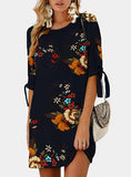 Women  Cuffed Mid-Length Sleeves Dress With Flower - vmlfashion-com