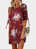 Women  Cuffed Mid-Length Sleeves Dress With Flower - vmlfashion-com