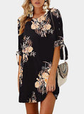 Women  Cuffed Mid-Length Sleeves Dress With Flower - vmlfashion-com