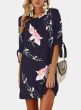 Women  Cuffed Mid-Length Sleeves Dress With Flower - vmlfashion-com