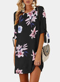 Women  Cuffed Mid-Length Sleeves Dress With Flower - vmlfashion-com