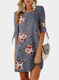 Women  Cuffed Mid-Length Sleeves Dress With Flower - vmlfashion-com