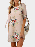 Women  Cuffed Mid-Length Sleeves Dress With Flower - vmlfashion-com