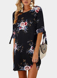 Women  Cuffed Mid-Length Sleeves Dress With Flower - vmlfashion-com