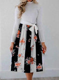 Women's Floral Printed Sash Tie Packet Long Sleeve Dress - vmlfashion-com