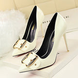 Women's Stiletto Heels Buckle Trim Pointed Toes High Heels - vmlfashion-com