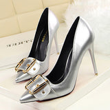 Women's Stiletto Heels Buckle Trim Pointed Toes High Heels - vmlfashion-com