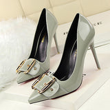 Women's Stiletto Heels Buckle Trim Pointed Toes High Heels - vmlfashion-com