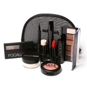 Focallure 8 pcs/set Makeup set including  Lipstick, eyeliner,Mascara, Eyeshadow, Eyebrow Powder,  Blush, Highlighter Cosmetics - vmlfashion-com