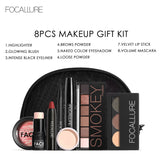 Focallure 8 pcs/set Makeup set including  Lipstick, eyeliner,Mascara, Eyeshadow, Eyebrow Powder,  Blush, Highlighter Cosmetics - vmlfashion-com