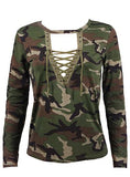 Women's Laced Up Camo long Sleeve Top - vmlfashion-com