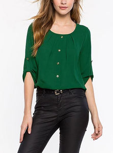 Green Three Quarter Length Sleeved Outing Top - vmlfashion-com