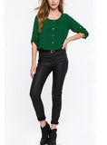 Green Three Quarter Length Sleeved Outing Top - vmlfashion-com