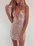 Women Short Sequined Rose V Neckline Sleeveless Dress - vmlfashion-com