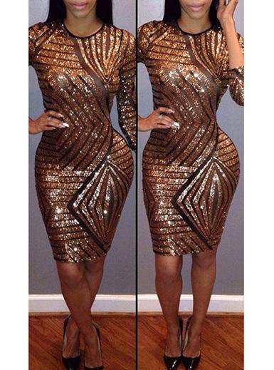 Black And Gold Sequined Striped Dress - vmlfashion-com