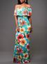 Women-Off-Shoulder-Floral-Print-Green-Dress - vmlfashion-com