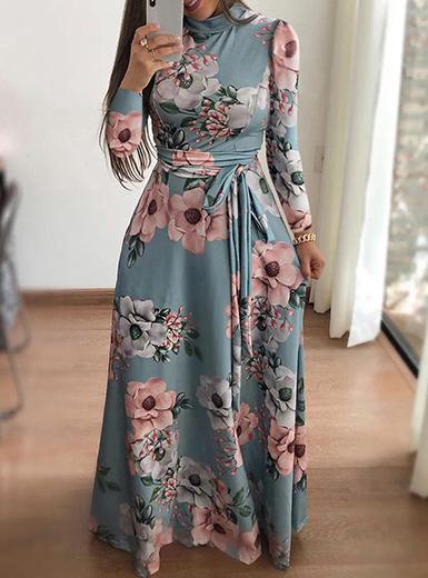 Women's Long sleeve Maxi Flowered Printed Dress - vmlfashion-com