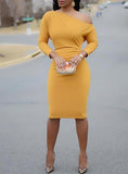 Women's Off shoulder Long Sleeves Bodyfit Dress Ruching - vmlfashion-com