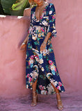 Women's Large Front Cut Skirt Floral Wrap Dress - vmlfashion-com