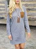 Gray T-Shirt Dress - Patch Pocket Cuff Sleeves - vmlfashion-com