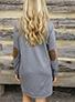 Gray T-Shirt Dress - Patch Pocket Cuff Sleeves - vmlfashion-com