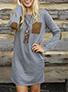 Gray T-Shirt Dress - Patch Pocket Cuff Sleeves - vmlfashion-com