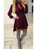 Women's Skater Dress Belt Plaid Dress - vmlfashion-com