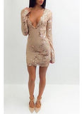 Women's Short Deep V Neckline Bodyfit Sequined Dress - vmlfashion-com