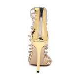 Women's Gold Gladiator High Heel Strappy Narrow Heel - vmlfashion-com