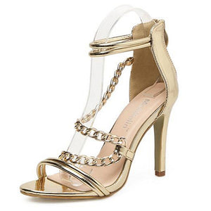 Women's Stiletto Ankle Strap Heels with Chain - vmlfashion-com