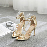 Women's Stiletto Ankle Strap Heels with Chain - vmlfashion-com