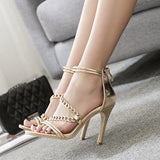 Women's Stiletto Ankle Strap Heels with Chain - vmlfashion-com