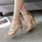 Women's Stiletto Ankle Strap Heels with Chain - vmlfashion-com