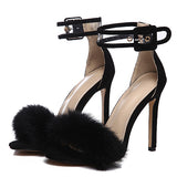 Women's Stilettos Pom Pom Buckle Ankle - vmlfashion-com