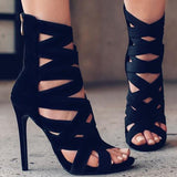 Women's Crossed Strap Stiletto Sandals High Heels Shoes - vmlfashion-com