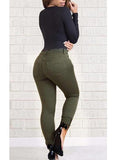 Women Damaged  Army Green Jeans - vmlfashion-com