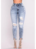 Women's High Rise Damaged Blue Jeans - vmlfashion-com