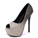 Women's Sophisticated Glitter High Heels Shoes Two Color - vmlfashion-com