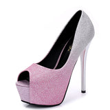 Women's Sophisticated Glitter High Heels Shoes Two Color - vmlfashion-com