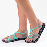 Women's Flat Turquoise-Braided Sandals - vmlfashion-com