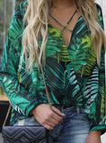 Women's Vee Neckline Palm Tree Print Top - vmlfashion-com