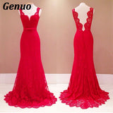 Genuo Sexy Women Summer Dress 2018 Backless Bodycon Red Maxi Dress V Neck Elegant Party Dresses Female Lace Vestidos - vmlfashion-com